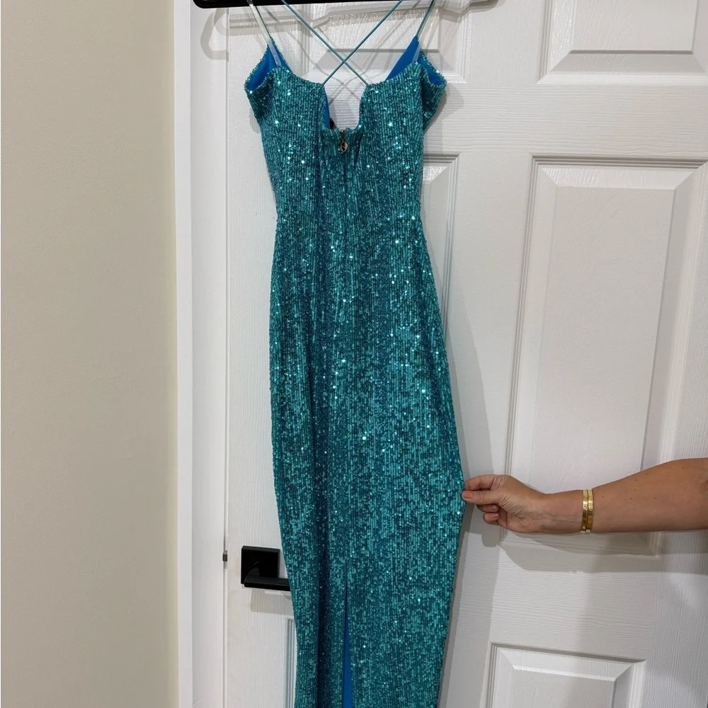 Aqua Turquoise Sequin Dress Size S by NOOKIE - Picture 3 of 5